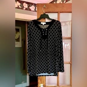 MICHAEL KORS LACE NECK-LINE CHAIN LINK BLOUSE